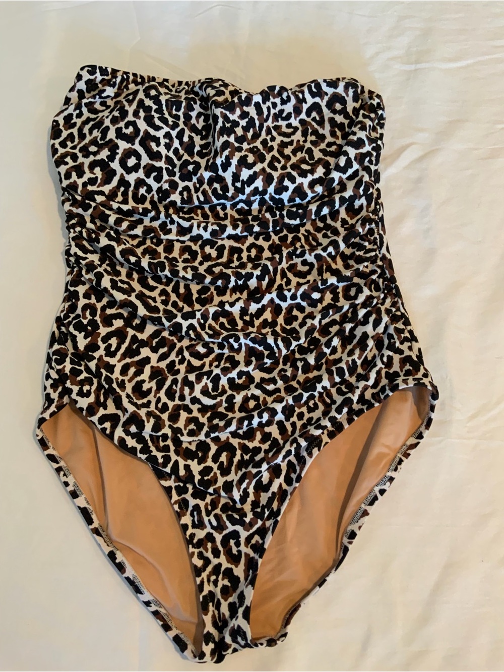 J. Crew Leopard-Print Strapless Swimsuit in Brown, Black & Cream